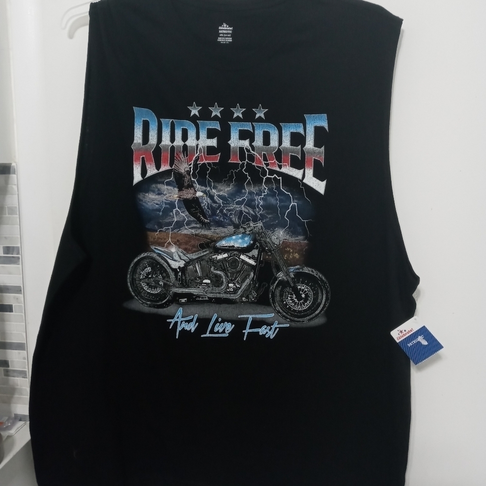 Ride Free and Live Fast Graphic Motorcycle Sleeveless.Tank Top XXL